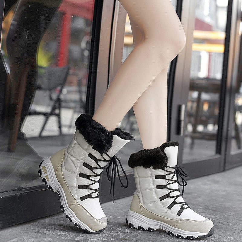 Women’s Ski Boots & Velvet Mountaineering Platform Shoes – High-Top Warm Oxford + Pig Leather Winter Boots | Havenora