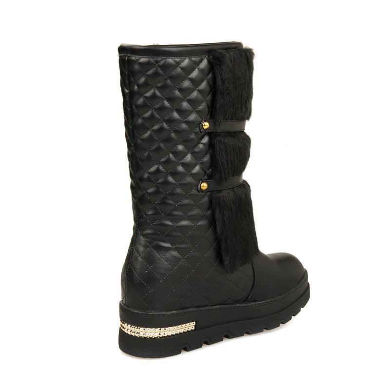 Women’s Large-Size Mid-Tube Platform Snow Boots With Sleeve – Embossed Artificial PU, Round-Toe Winter Boots | Havenora