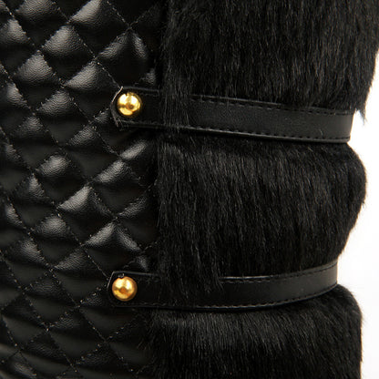 Women’s Large-Size Mid-Tube Platform Snow Boots With Sleeve – Embossed Artificial PU, Round-Toe Winter Boots | Havenora