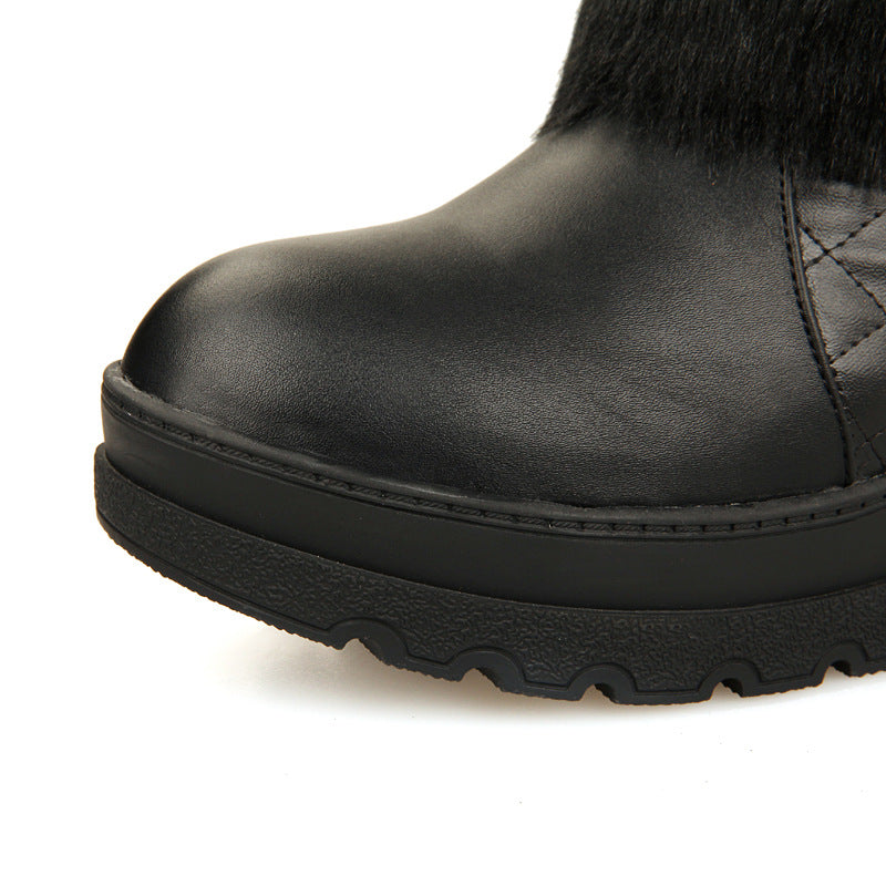 Women’s Large-Size Mid-Tube Platform Snow Boots With Sleeve – Embossed Artificial PU, Round-Toe Winter Boots | Havenora