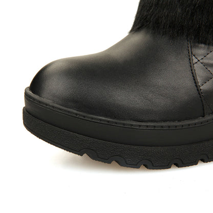 Women’s Large-Size Mid-Tube Platform Snow Boots With Sleeve – Embossed Artificial PU, Round-Toe Winter Boots | Havenora