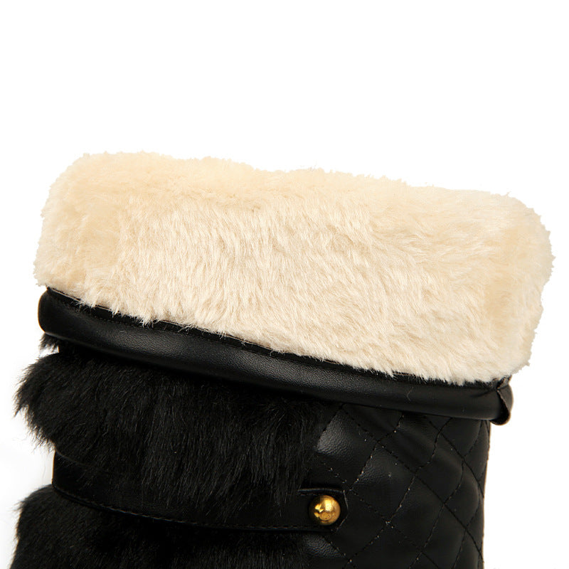 Women’s Large-Size Mid-Tube Platform Snow Boots With Sleeve – Embossed Artificial PU, Round-Toe Winter Boots | Havenora