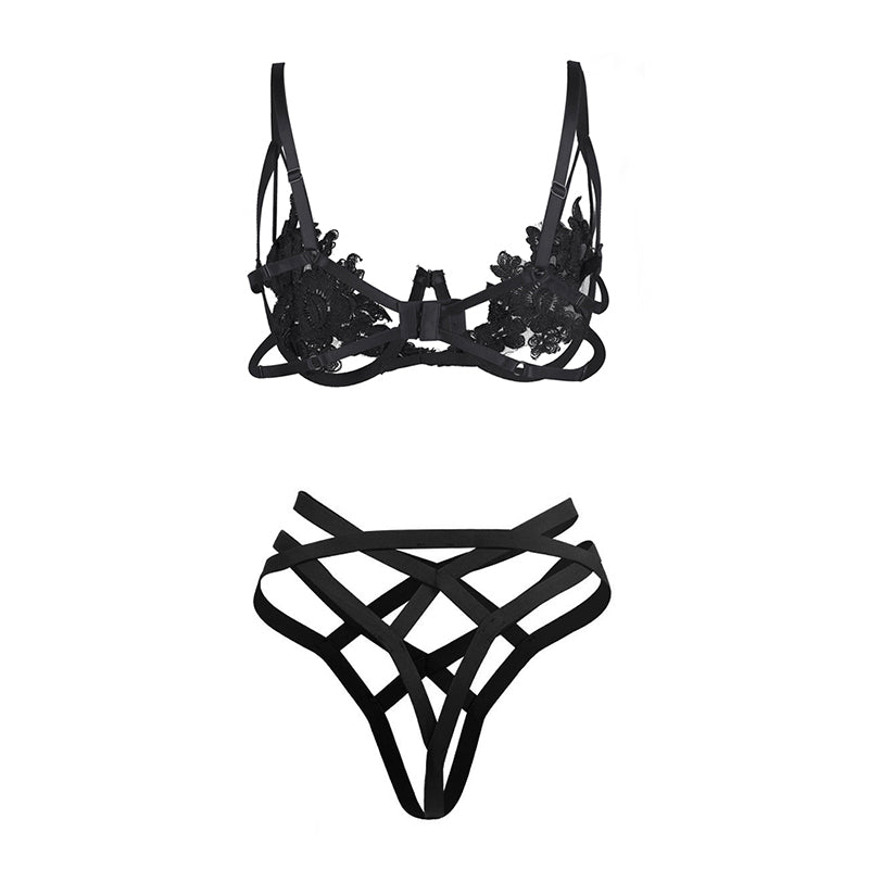 Women's Large Size Hollow See-through Lace Underwear Set