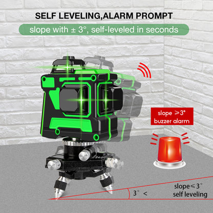 Green Light 12-Line Laser Level - Automatic Leveling 3D Professional Tool. Havenora