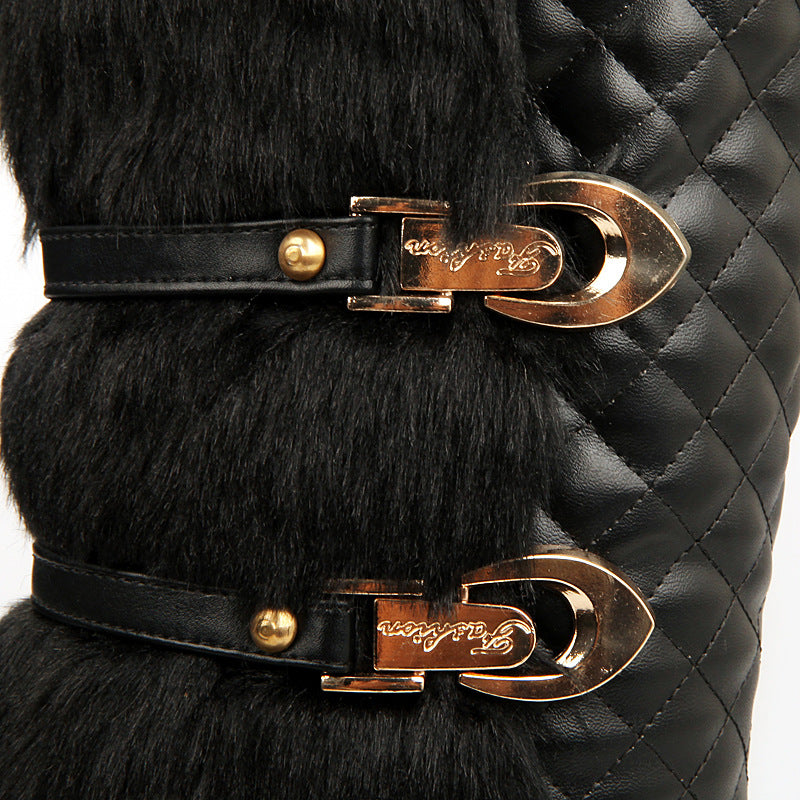 Women’s Large-Size Mid-Tube Platform Snow Boots With Sleeve – Embossed Artificial PU, Round-Toe Winter Boots | Havenora