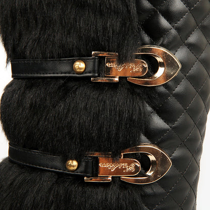 Women’s Large-Size Mid-Tube Platform Snow Boots With Sleeve – Embossed Artificial PU, Round-Toe Winter Boots | Havenora