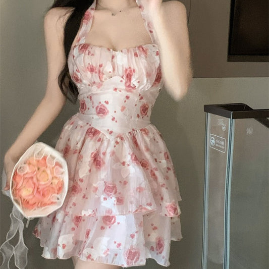 Women’s French Sleeveless Halterneck Suspender Dress - Havenora