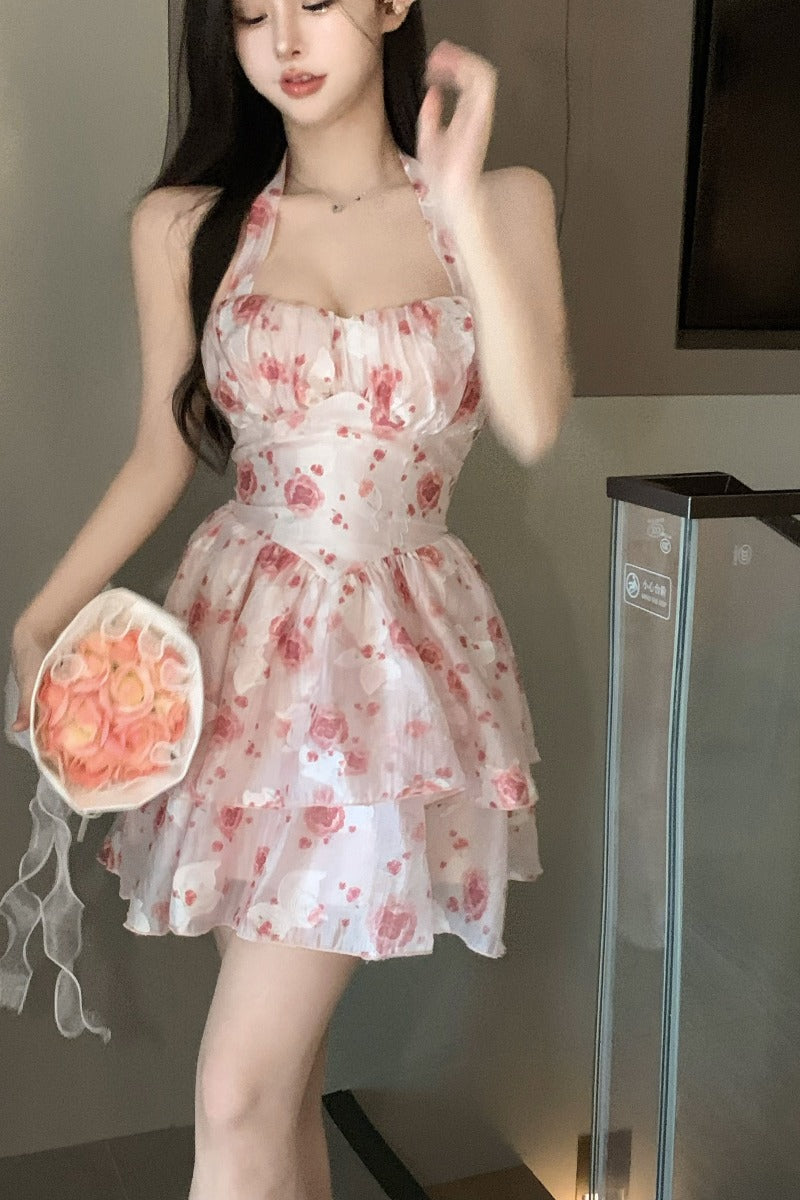 Women’s French Sleeveless Halterneck Suspender Dress - Havenora