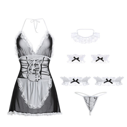 Maid Uniform Lingerie Set - Black Lace 7-Piece Cosplay Costume | Havenora