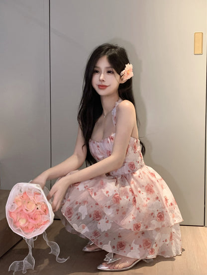 Women’s French Sleeveless Halterneck Suspender Dress - Havenora