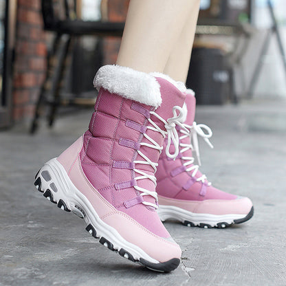 Women’s Ski Boots & Velvet Mountaineering Platform Shoes – High-Top Warm Oxford + Pig Leather Winter Boots | Havenora