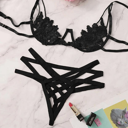 Women's Large Size Hollow See-through Lace Underwear Set