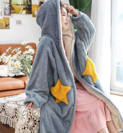 Coral Velvet Star Nightgown – Ultra Soft Flannel Winter Sleepwear by Havenora