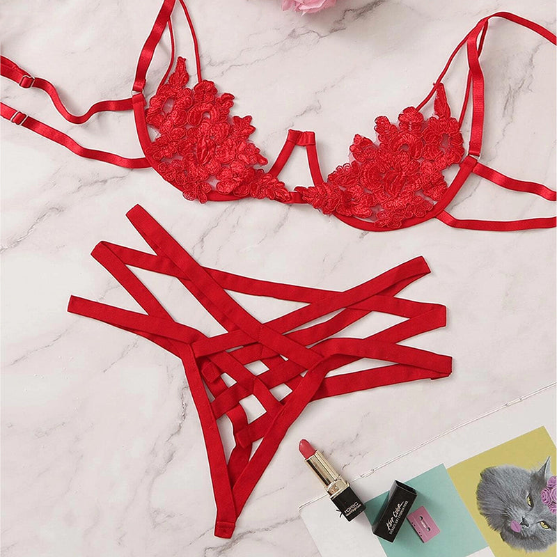 Women's Large Size Hollow See-through Lace Underwear Set