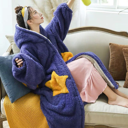 Coral Velvet Star Nightgown – Ultra Soft Flannel Winter Sleepwear by Havenora