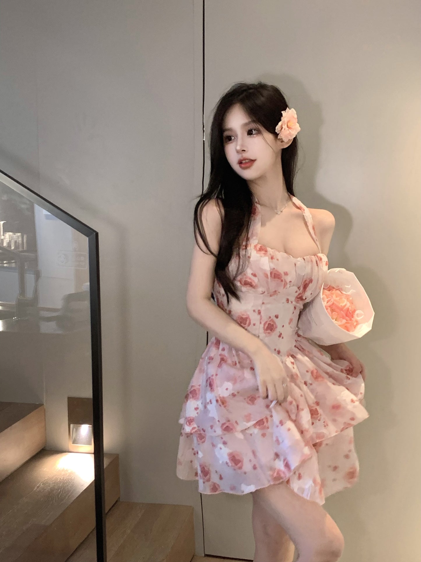 Women’s French Sleeveless Halterneck Suspender Dress - Havenora