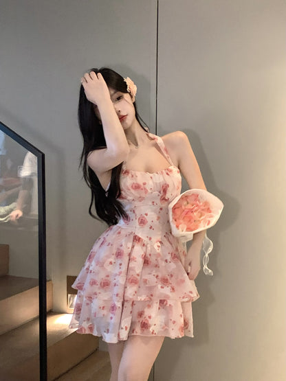 Women’s French Sleeveless Halterneck Suspender Dress - Havenora